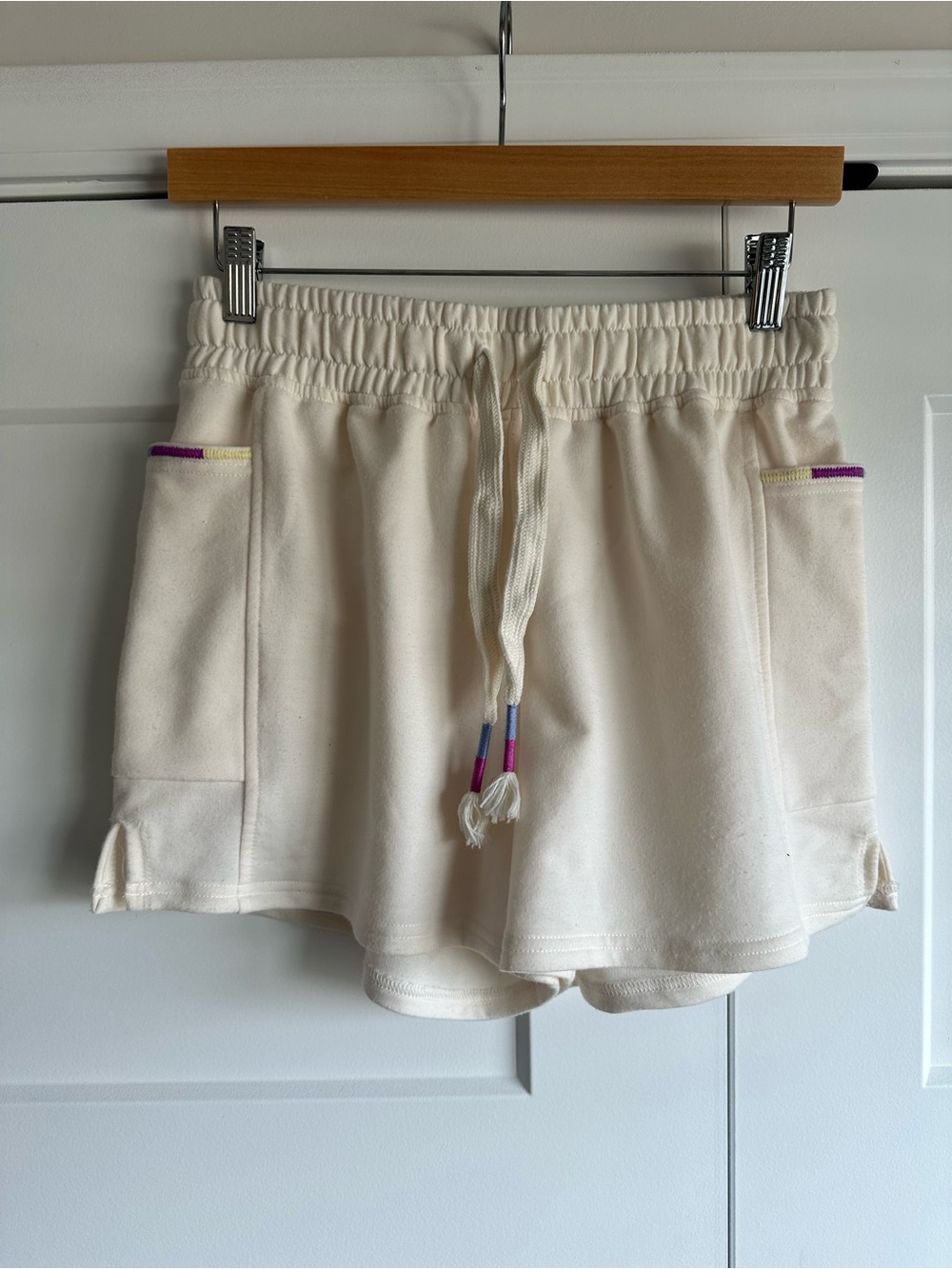 Balance Collection Cream Drawstring Athletic Shorts with Color Trim
